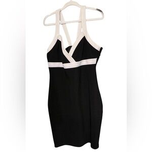 Guess size 12 black & white sleeveless midi dress ,X back & zip with stretch